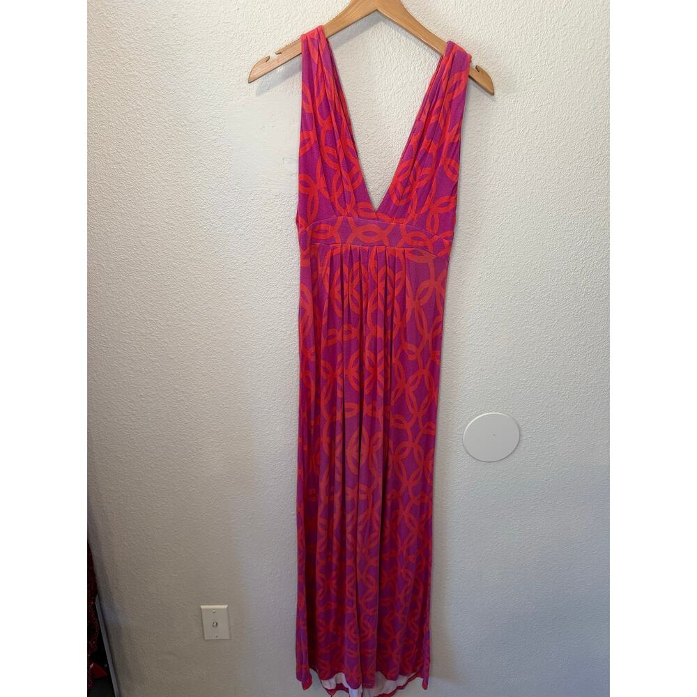 Tart Tropical Midcentury Boho Resortwear V Neck Sleevless Maxi Dress XS Pink - Picture 7 of 11